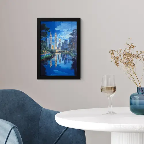Stad Kuala Lumpur - Skyline - Wolkenkrabbers - Water fotolijst zwart zonder passe partout klein -sfeer4