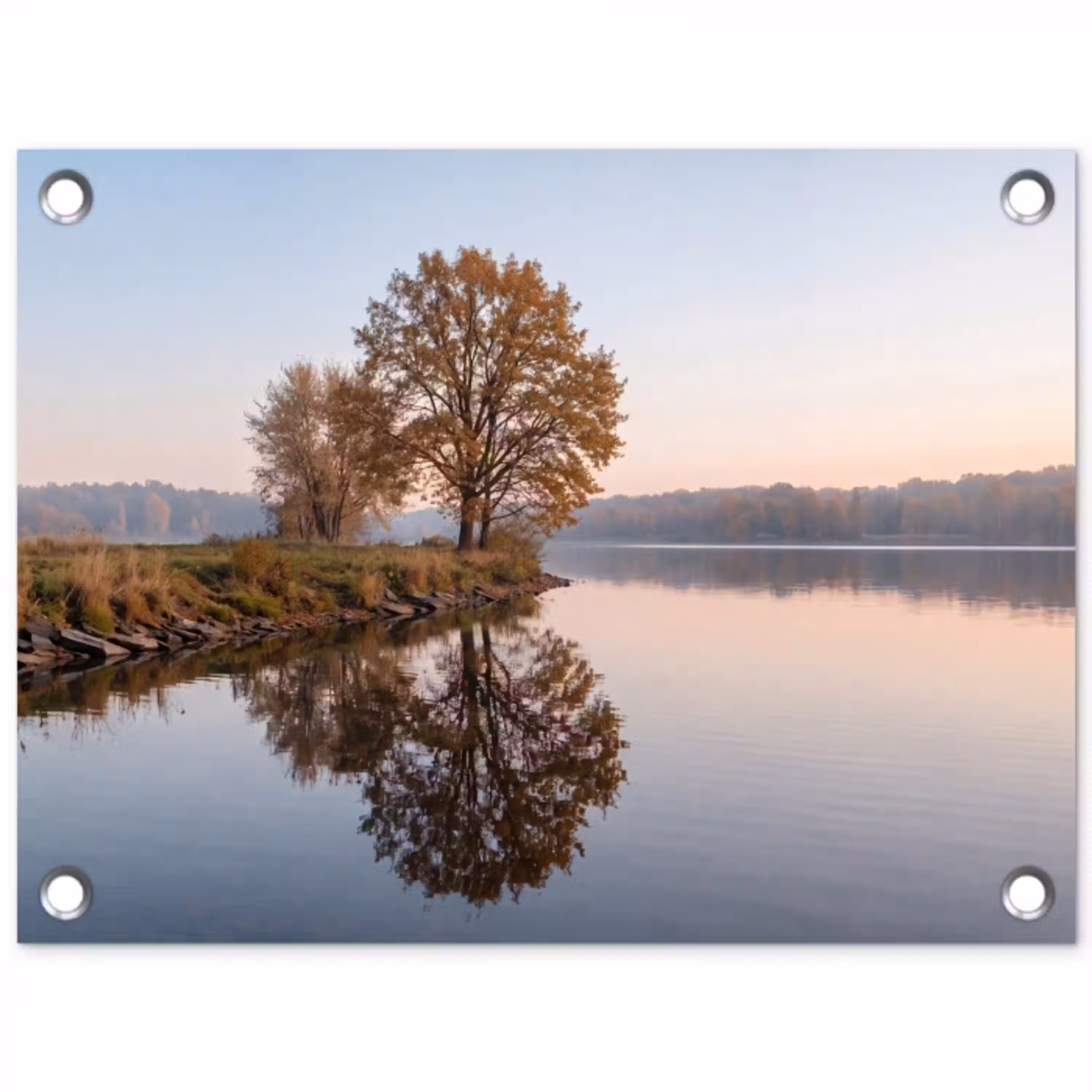 Bomen - Reflectie - Water - Zonsopgang - Serene tuinposter los doek klein -3d