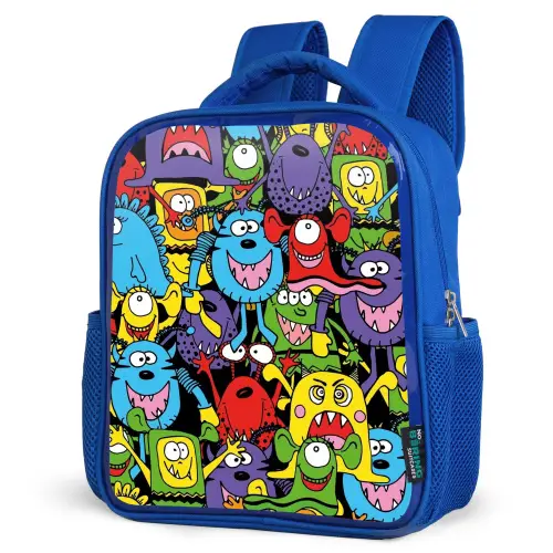 Monsters met Felle Kleuren Kinderrugzak - Blauw middel -schuin