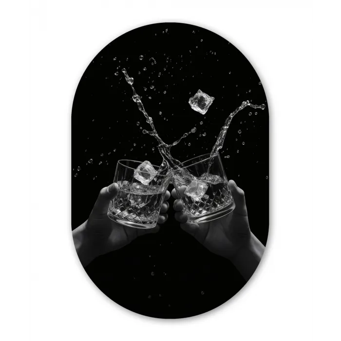 Whiskyglazen - Ijs - Spetters - Zwart Wandcirkel Ovaal Glas middel -3d