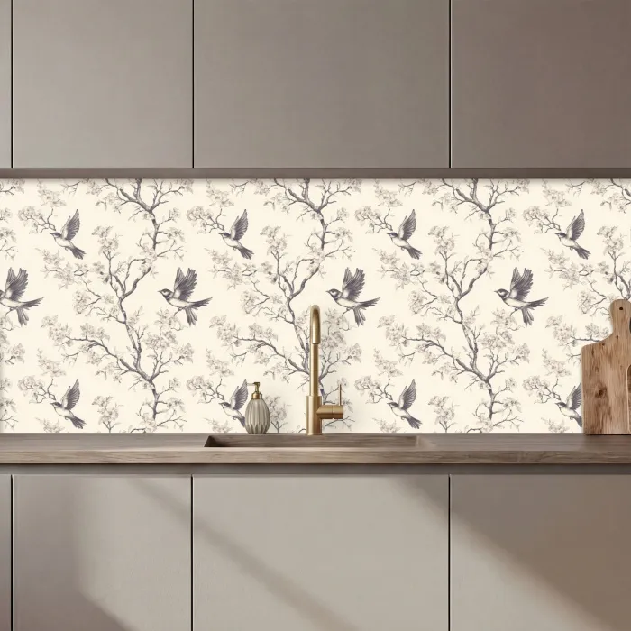Takken - Vogels - Beige keuken achterwand 2 middel 871 zz_3dshopping