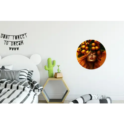 Vrouw - Citroenen - Bloesem - Geel Wandcirkel aluminium klein -kinderkamer
