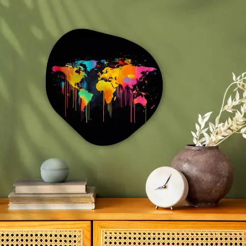 Wereldkaart - Verf - Kleurrijk - Graffiti - Wereld Wandcirkel Organisch Forex 3mm klein -sfeer2