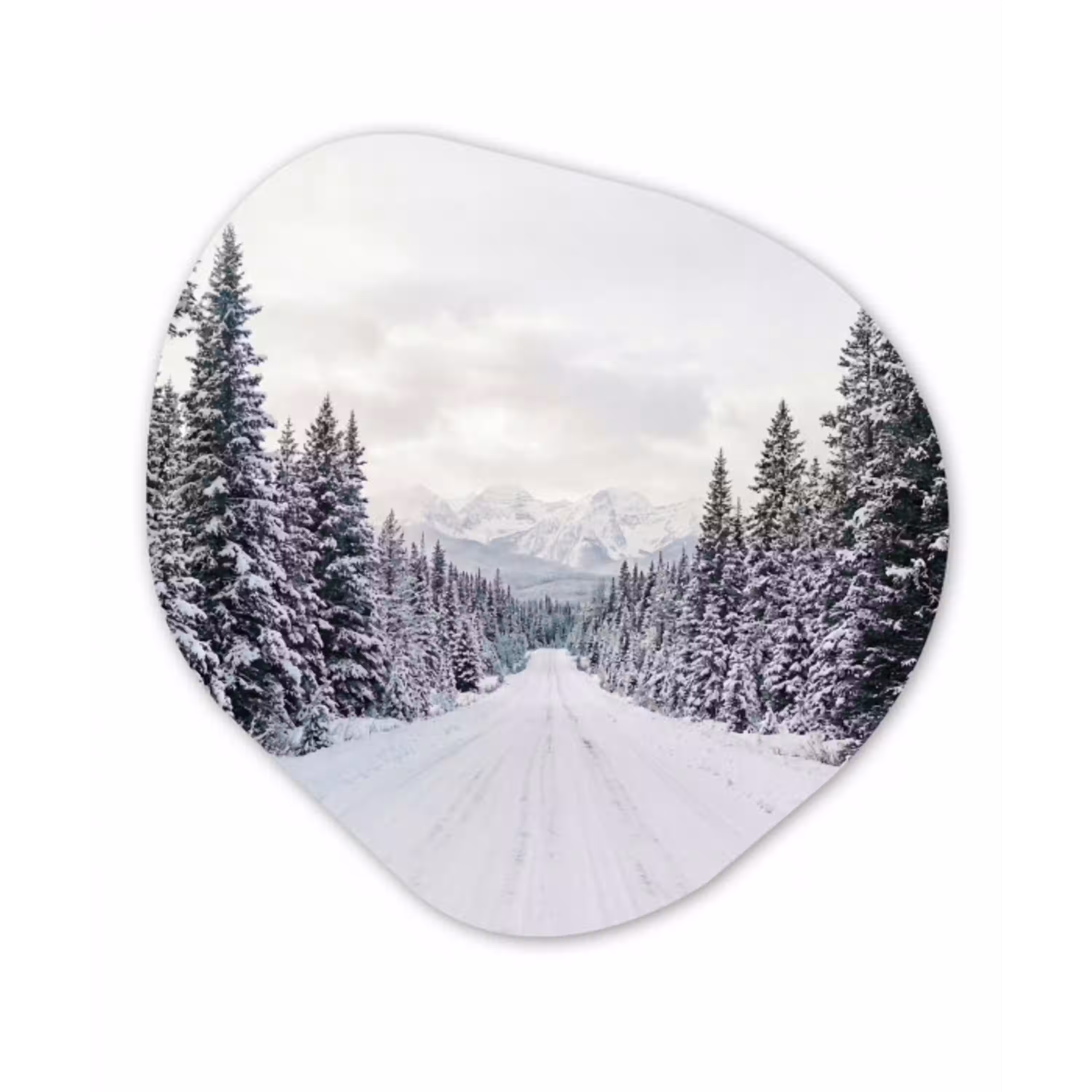 Weg - Sneeuw - Naaldbos - Winter - Avontuurlijk Wandcirkel Organisch Forex 3mm klein -3d
