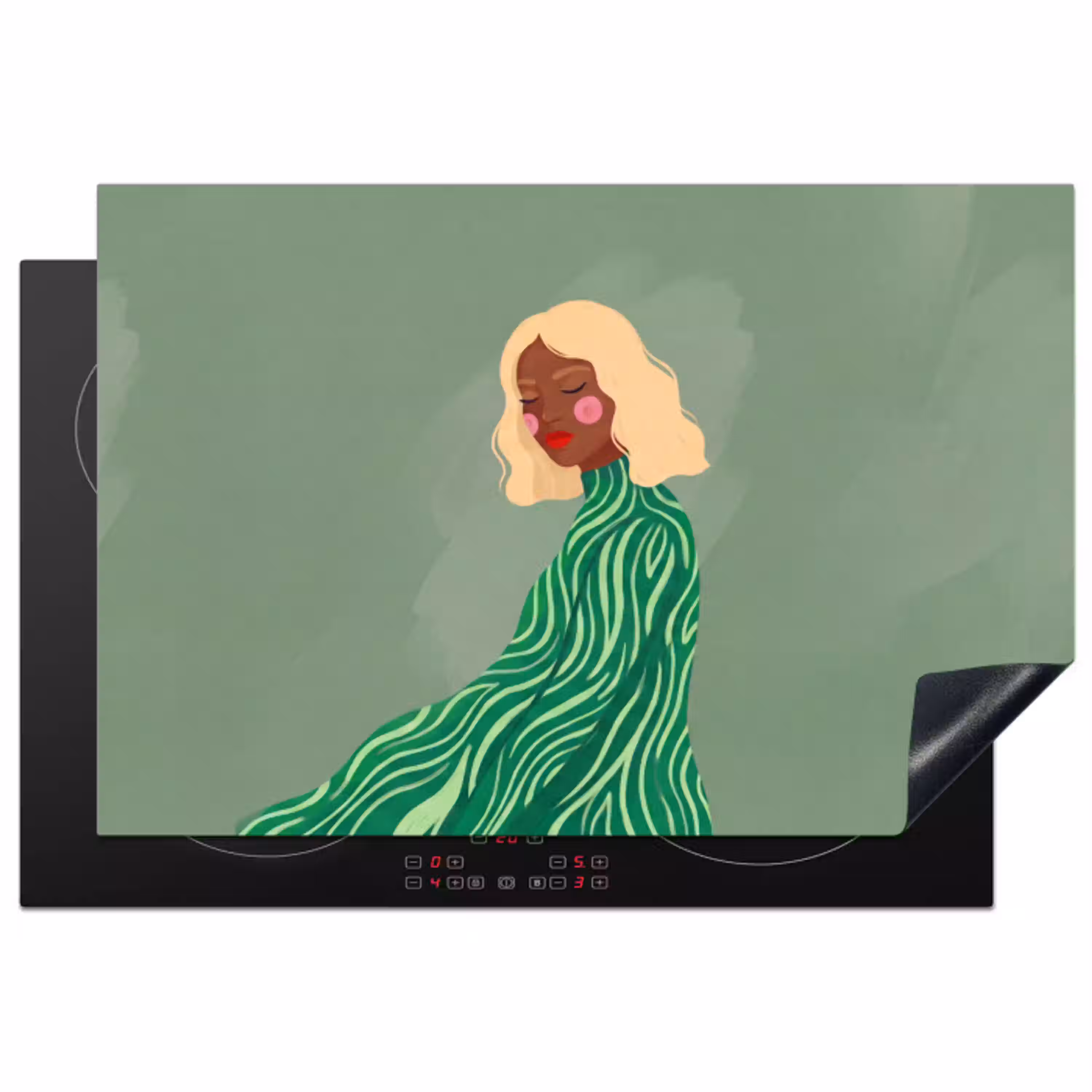 Vrouw - Portret - Illustratie - Modern - Groen Inductie beschermer vinyl 3mm klein -3d