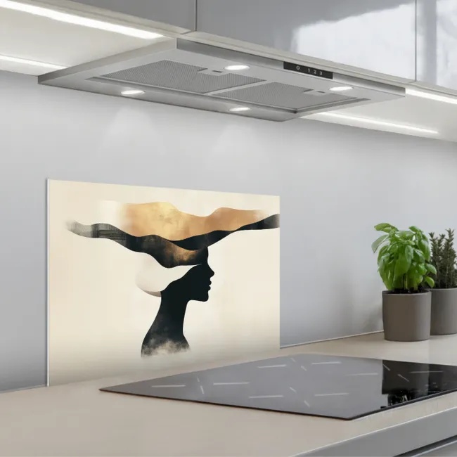 Vrouw - Golven - Zwart keuken achterwand spatscherm klein -3d_schuin