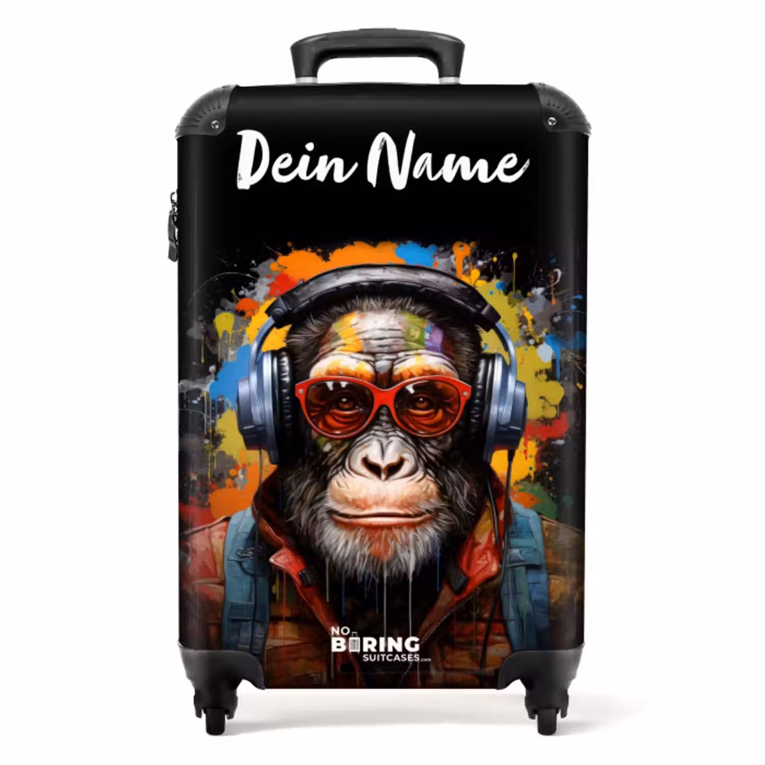 Koffer mit Name - Schimpanse mit Kopfhörer und Graffiti-Spray