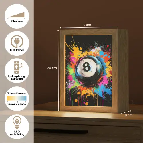 Graffiti - Sport - Pool bal - Biljart Light Box met kabel (Tafellamp) klein -USP_NL