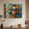 Vrouw - Bloemen - Oranje - Blauw - Modern Textielframe zwart klein -sfeer3