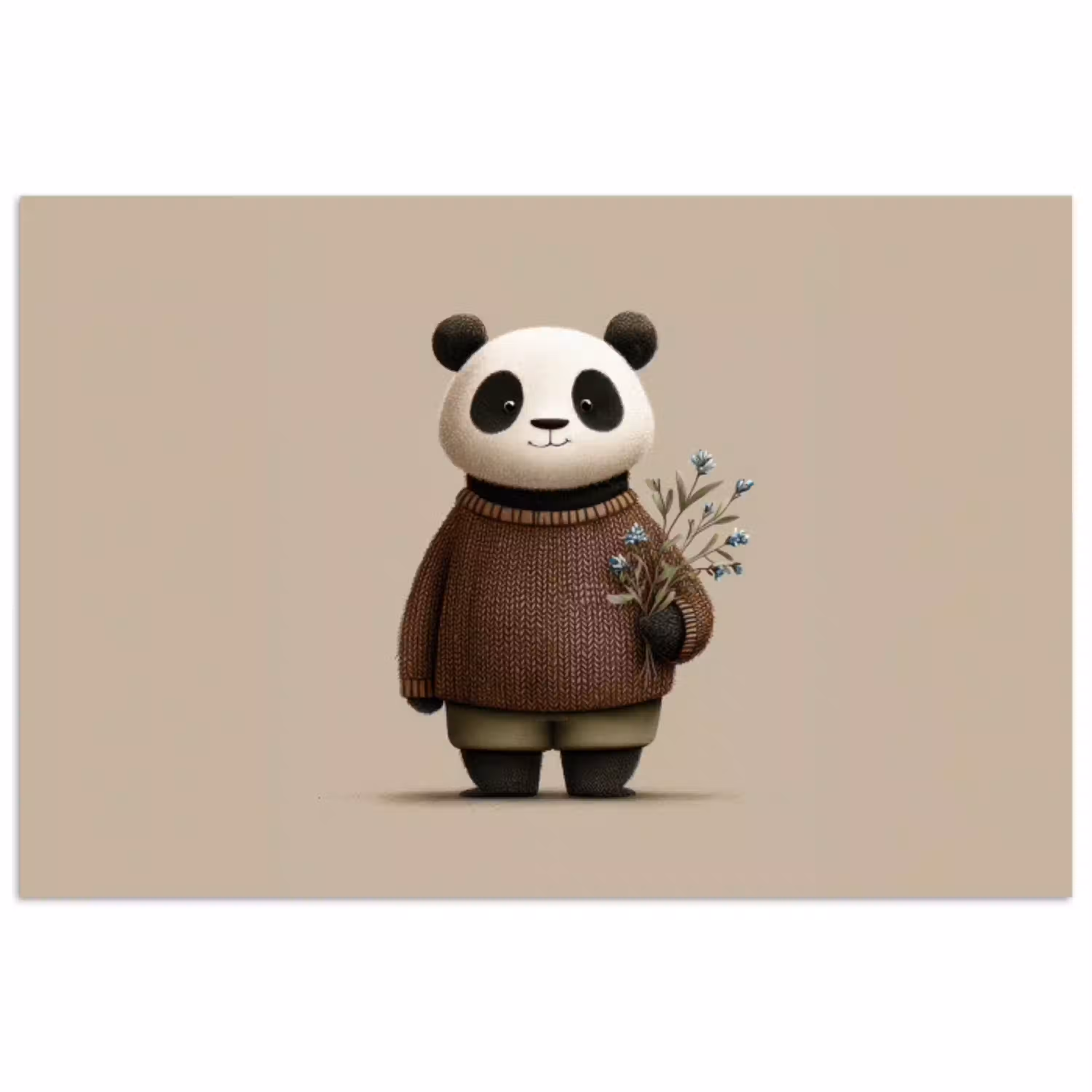 Panda - Blauwe bloemen - Zachtheid poster papier klein -3d