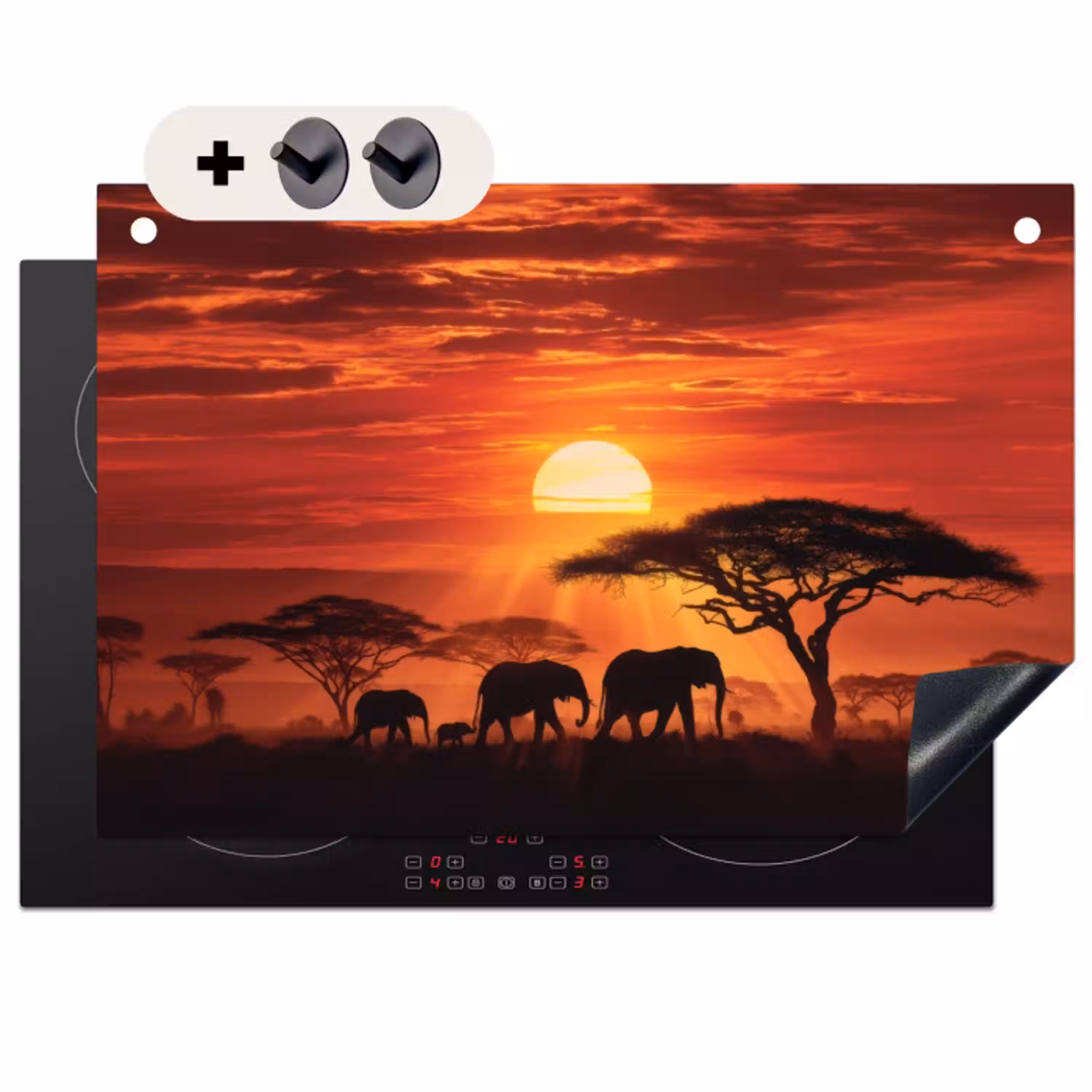 Savanne - Olifanten - Zonsondergang Inductie beschemer met haakjes klein -3d