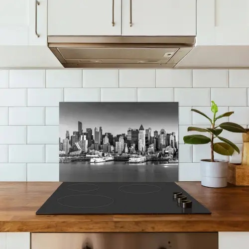 Skyline - Stad - Wolkenkrabbers - Zwart - Wit keuken achterwand spatscherm klein -sfeer2