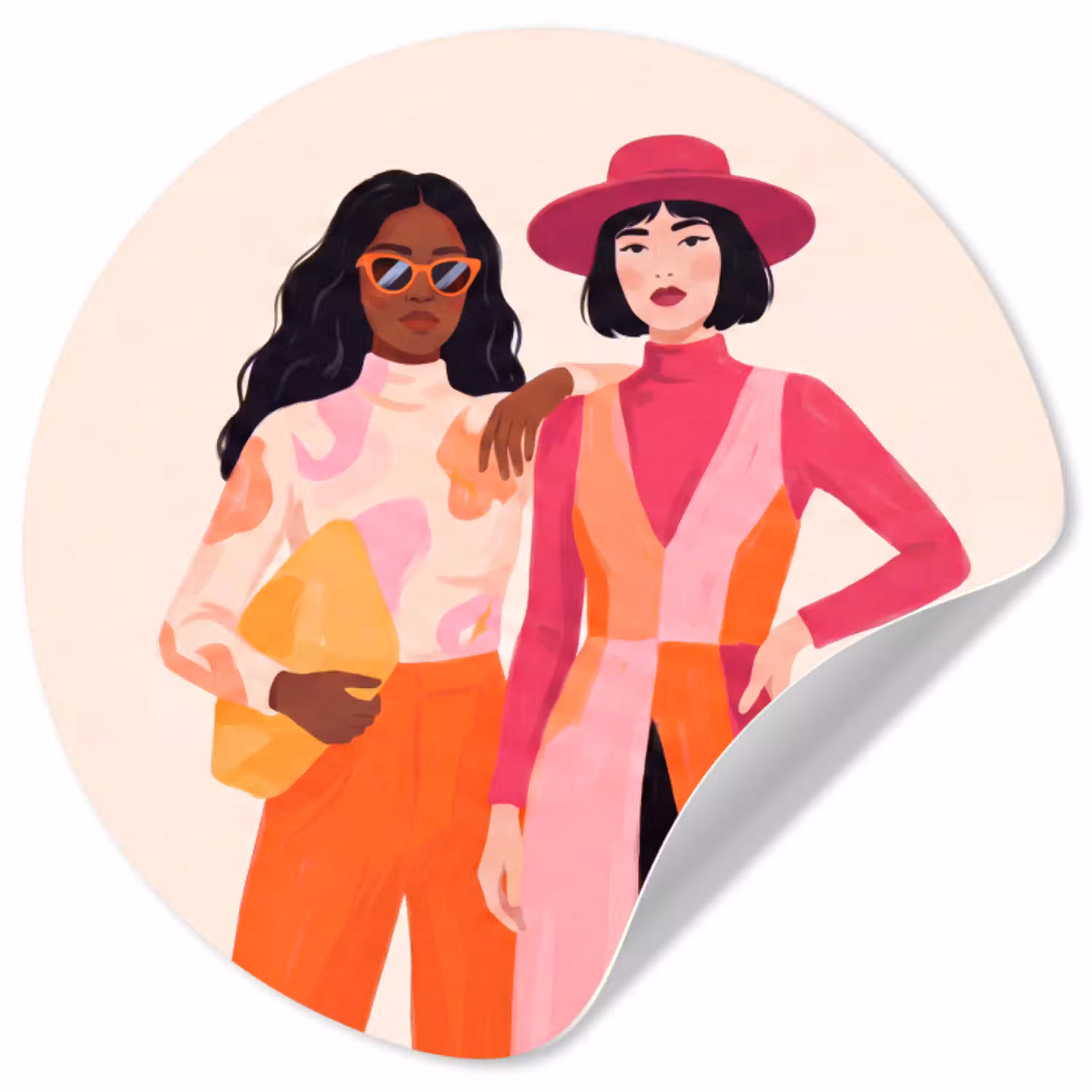 Vrouw - Twee - Mode - Abstract - Kleurrijk Wandcirkel behangsticker klein -3d
