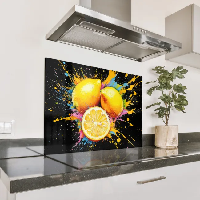 Spritzschutz Küche - Zitrone - Graffiti - Farbenfroh - Farbe - Modern