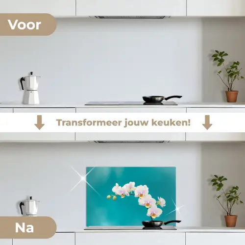 Orchidee - Bloemen - Plant - Wit - Paars keuken achterwand spatscherm klein -voor_na_NL