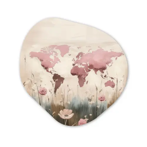 Wereldkaart - Roze - Bloemen Wandcirkel Organisch Forex 3mm klein -3d