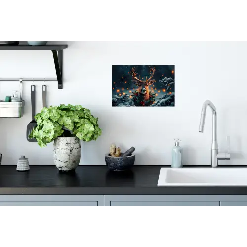 Hert - Kerst - Winter - Sneeuw - Kerstkrans Muursticker klein -keuken