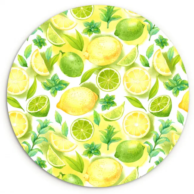 Citroen - Geel - Limoen - Groen Wandcirkel plexiglas klein 852 -3d