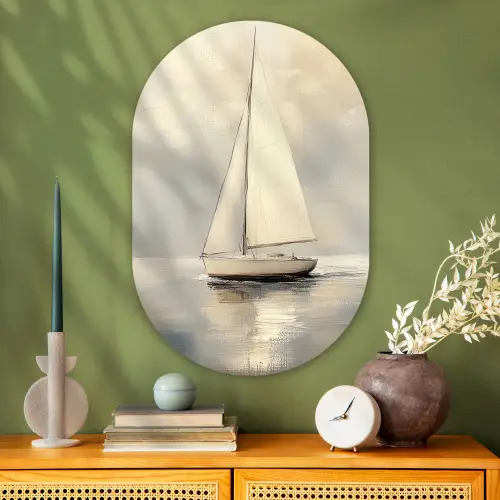 Zeilschip - Zee - Bewolkt Wandcirkel Ovaal Glas middel -sfeer2