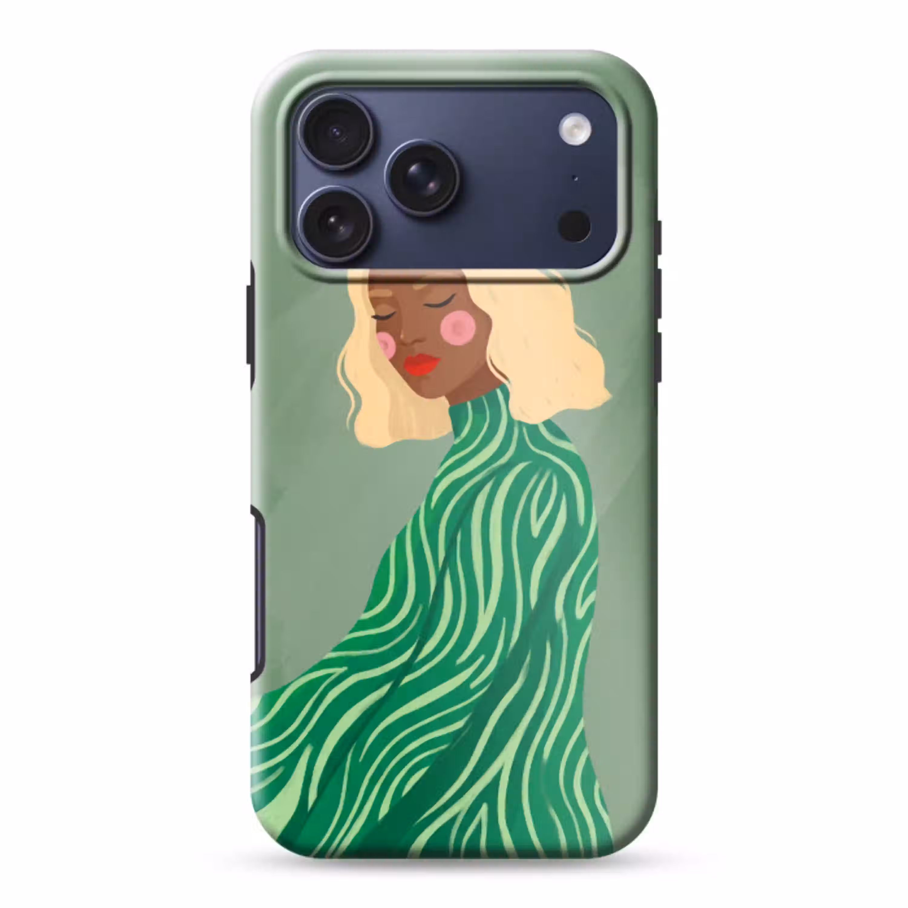 Vrouw - Portret - Illustratie - Modern - Groen Toughcase MagSafe Apple iPhone 17 Pro Max klein -3d