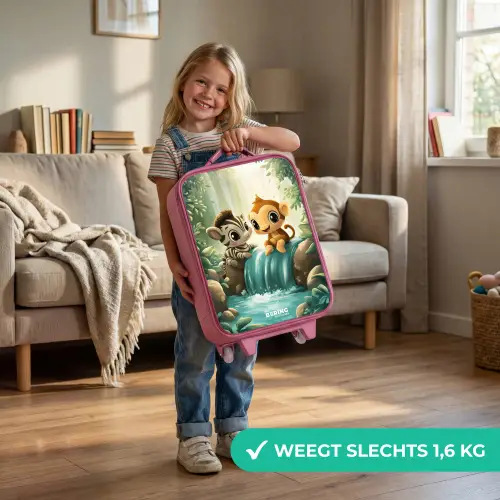 Zebra - Aapje - Waterval - Rotsen Kinderkoffer - Roze klein -sfeer2_NL
