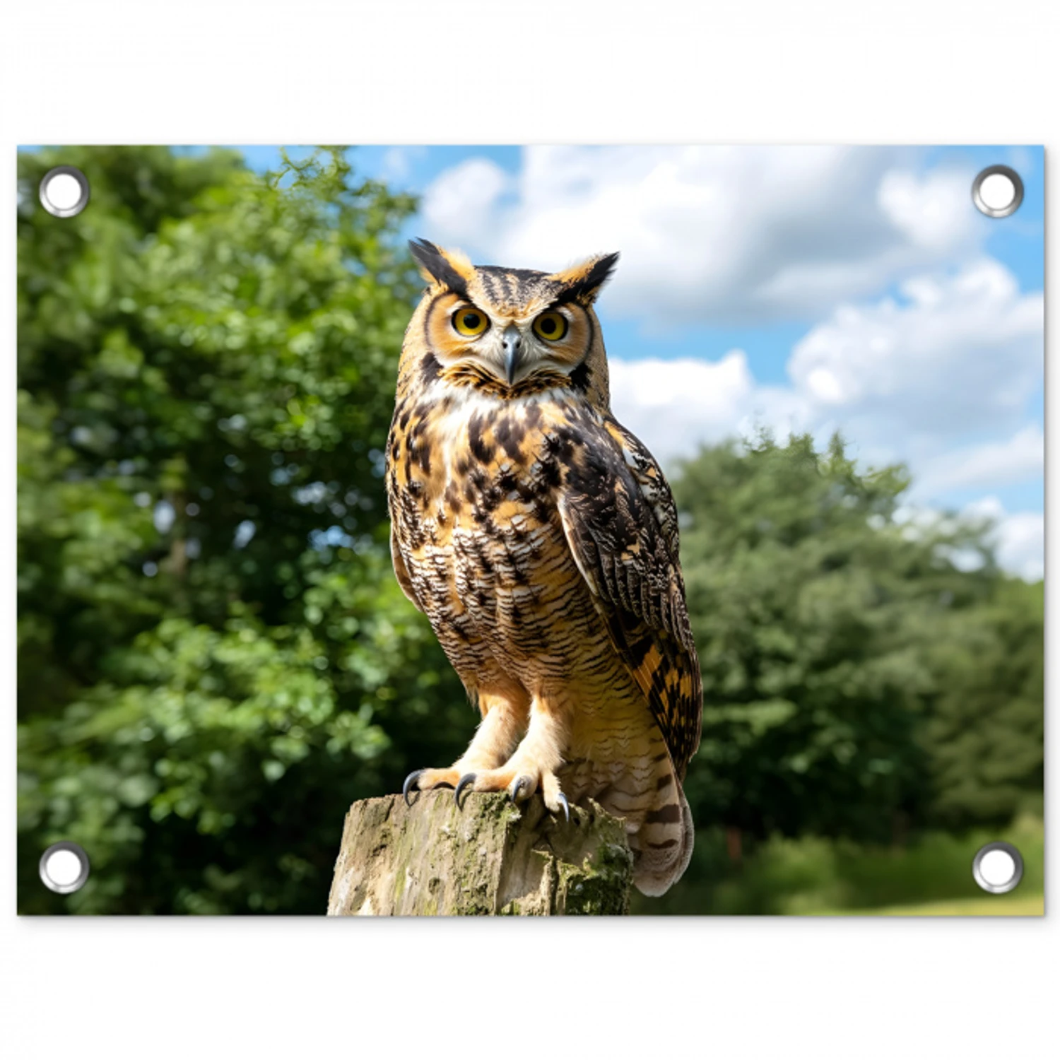 Uil - Boomstronk - Bos - Lucht tuinposter los doek klein -3d