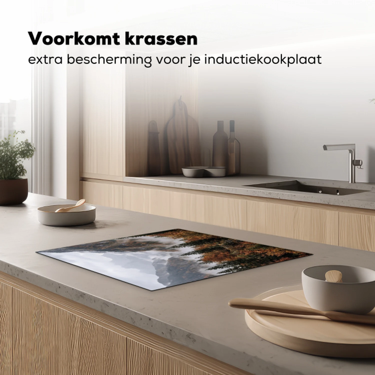 Bergen - Vallei - Mist - Herfst - Natuur Inductie beschermer vinyl 3mm middel -sfeer1