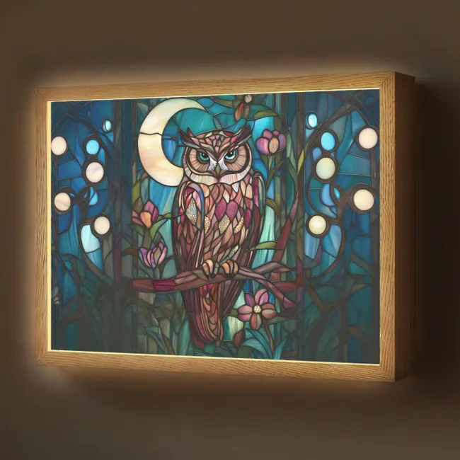Lightbox - Wandlamp - Uil - Mozaïek - Maan - Nacht