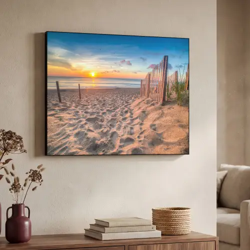 Duinen - Zonsondergang - Strand - Zee - Horizon Textielframe zwart klein -sfeer3