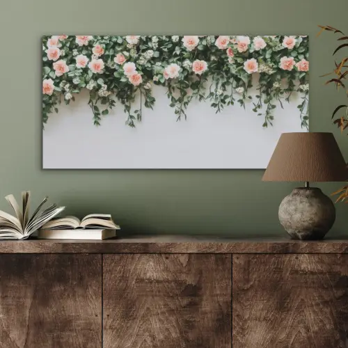 Bloemen - Muur - Rozen - Groen PET vilt middel -sfeer2