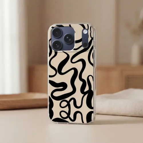 Lijnen - Zwart - Beige - Abstract - Minimalistisch Telefoonhoesje iPhone 17 Pro klein -sfeer2