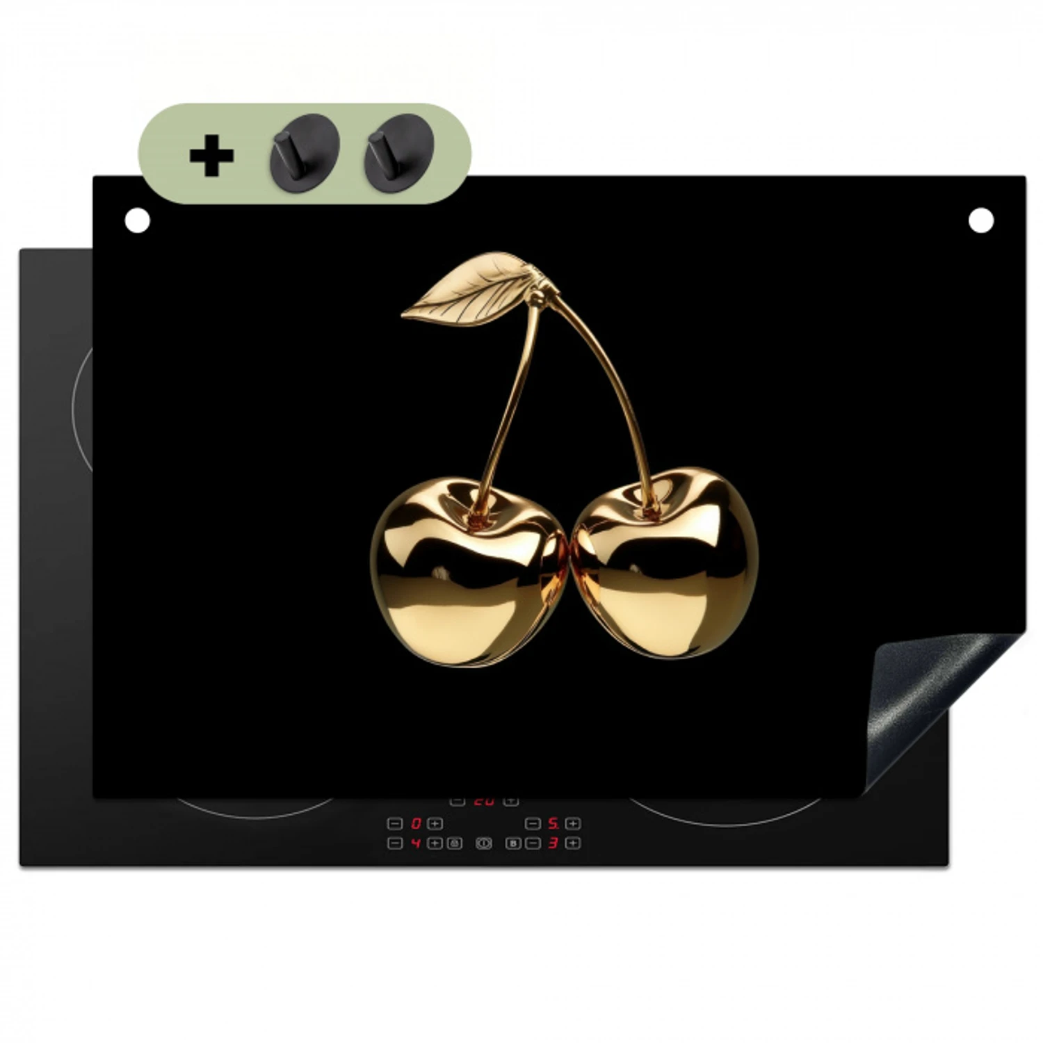 Kersen - Zwart - Goud - Chrome Inductie beschemer met haakjes klein -3d