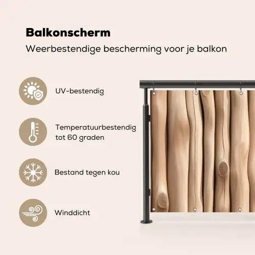 Hout - Stam - Lichtbruin Balkonbeschermer Duitsland klein -specs_NL