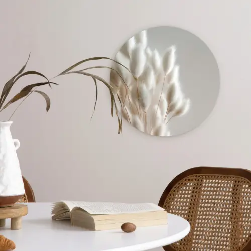 Pluimen - Beige - Minimalistisch Wandcirkel kunststof plaat 5mm dik klein -sfeer4