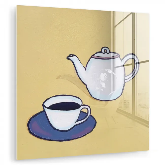 Theepot - Kopje - Beige - Illustratie plexiglas 5mm klein -zzzproduct_nieuw