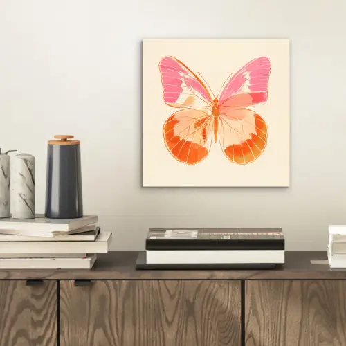 Oranje - Vlinder - Minimalistisch aluminium wit klein -sfeer1