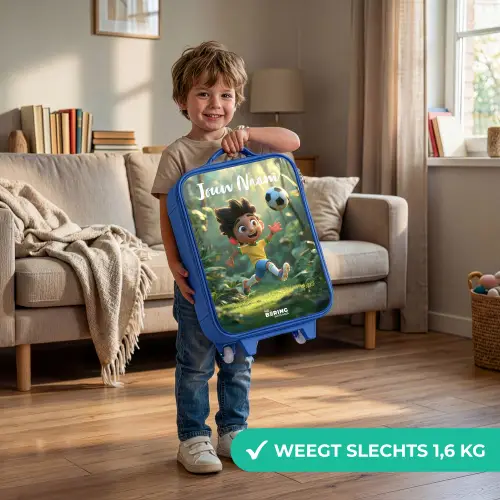 Jongen - Voetbal - Bos - Bomen Kinderkoffer - Blauw klein -sfeer2_NL