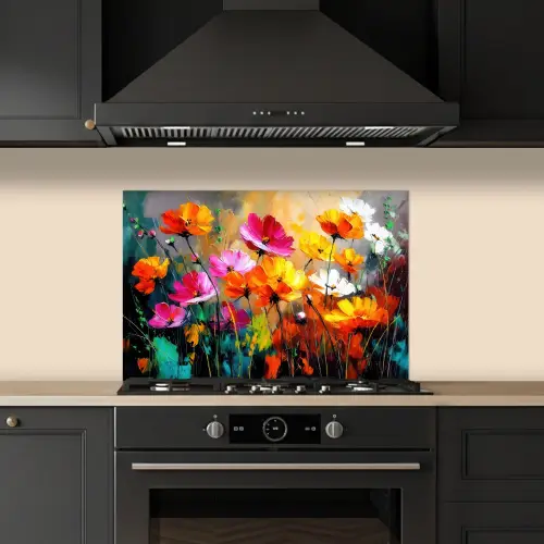 Felgekleurd - Bloemblaadjes - Abstract keuken achterwand spatscherm klein -sfeer1