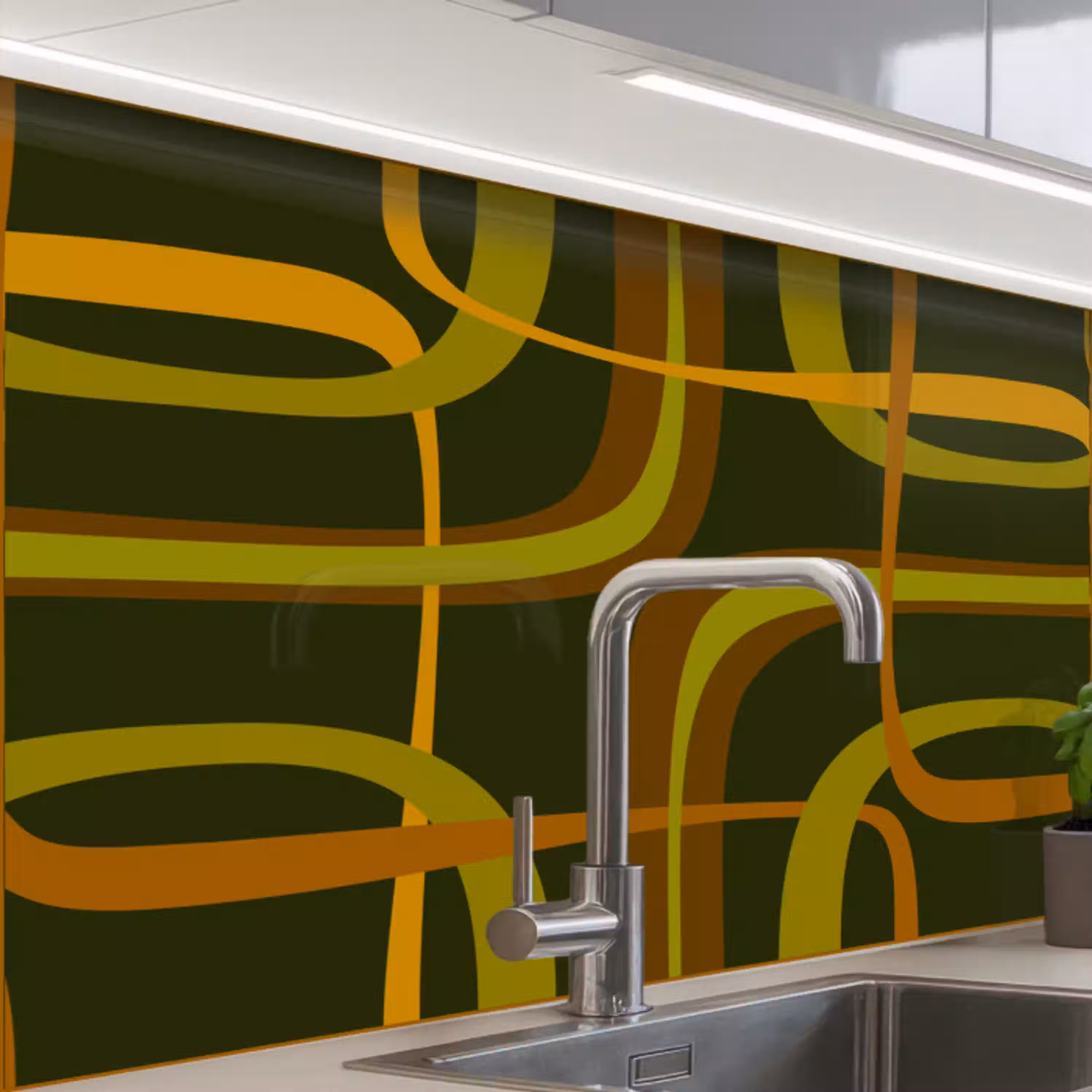 Jaren 70 - Retro - Groen keuken achterwand 2 middel 865 -zzzz3d_schuin