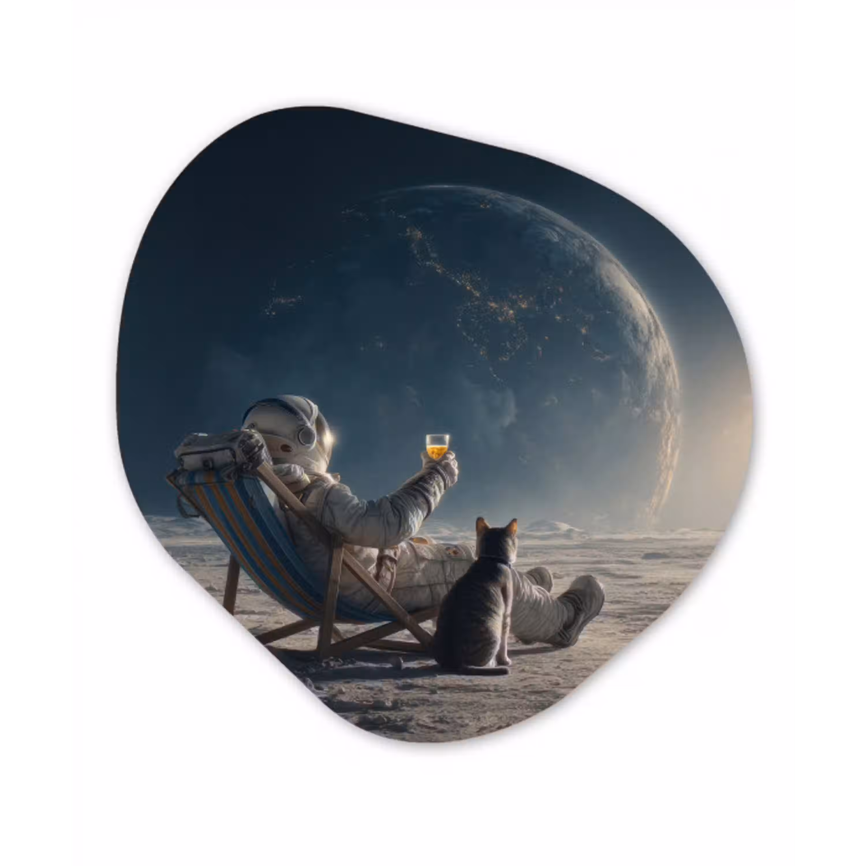Maan - Kat - Astronaut - Ruimte Wandcirkel Organisch Forex 3mm klein -3d