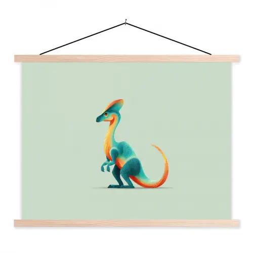 Staart - Dino - Minimalistisch - Blauw textielposter latten blank klein -3d