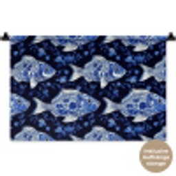Vissen - Bloemen - Blauw Wandkleed katoen klein 269 -t3d_DE