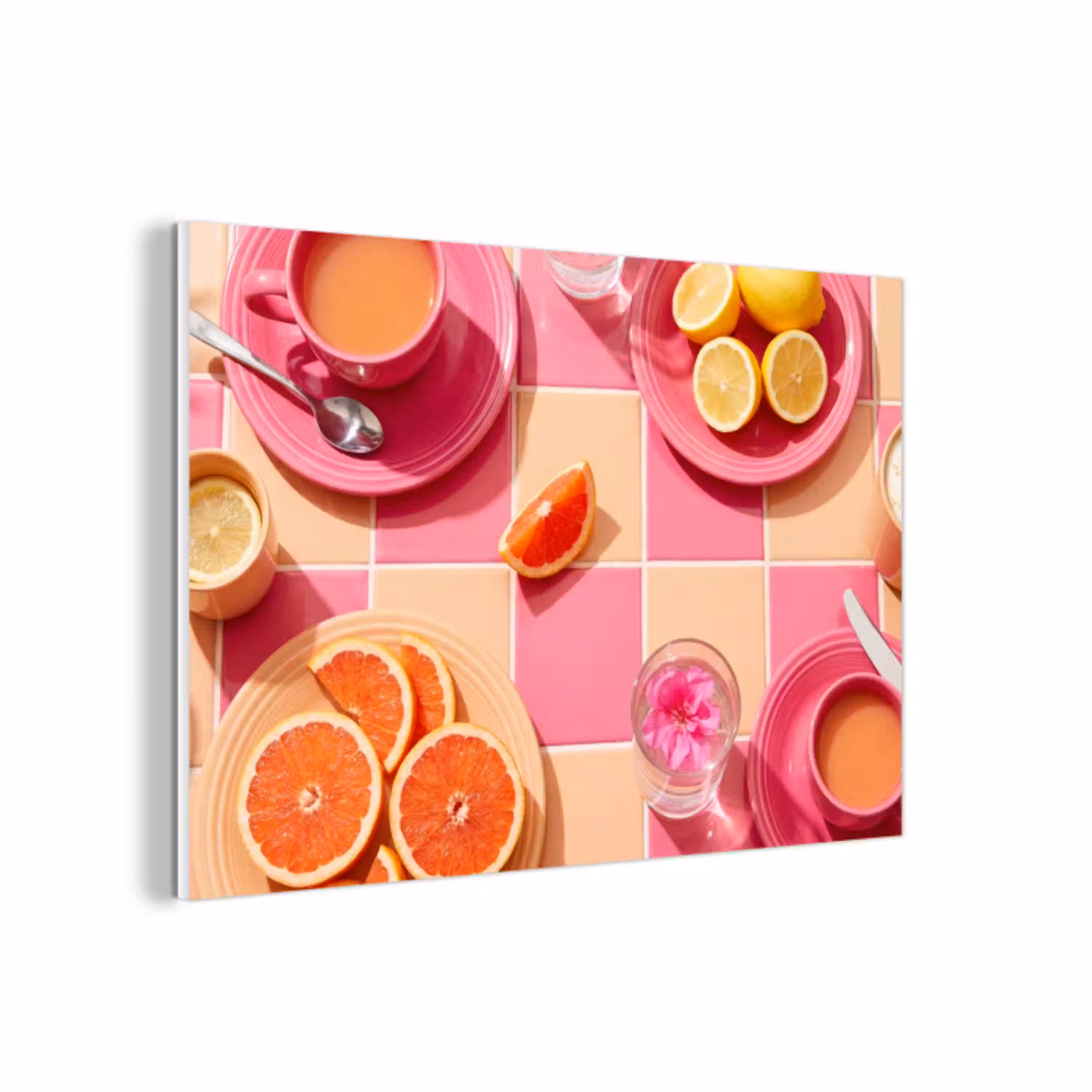 Eten - Citrusvruchten - Stillevens - Roze - Oranje forex 5mm xxl -3d