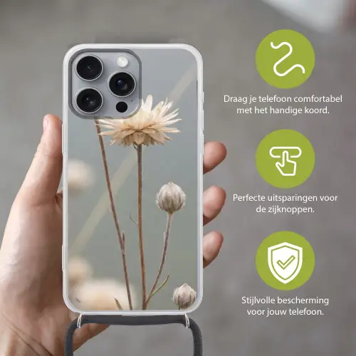 Strobloemen - Wit - Daglicht Hoesje iPhone 16 Pro Max met koord klein -sfeer2_NL