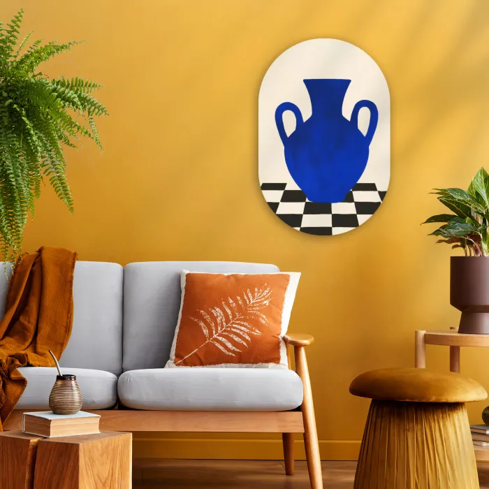 Vaas - Blauw - Geblokt - Modern Wandcirkel Ovaal Forex klein -sfeer4