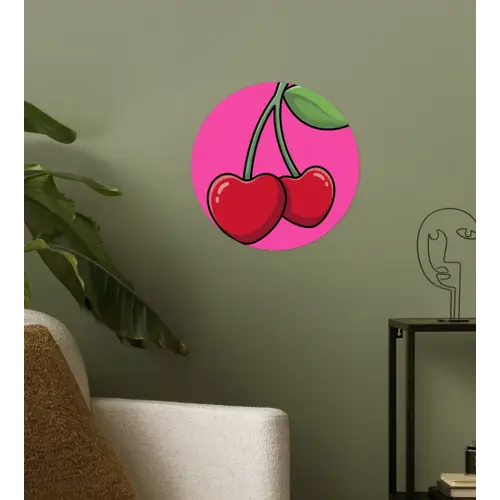 Kers - Roze - Fruit Wandcirkel behangsticker klein -sfeer2