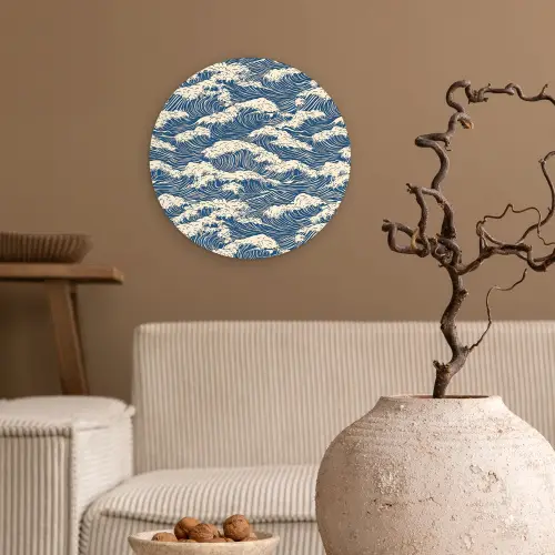Golven - Klassiek - Blauw Wandcirkel kunststof plaat 5mm dik klein 188 -sfeer1