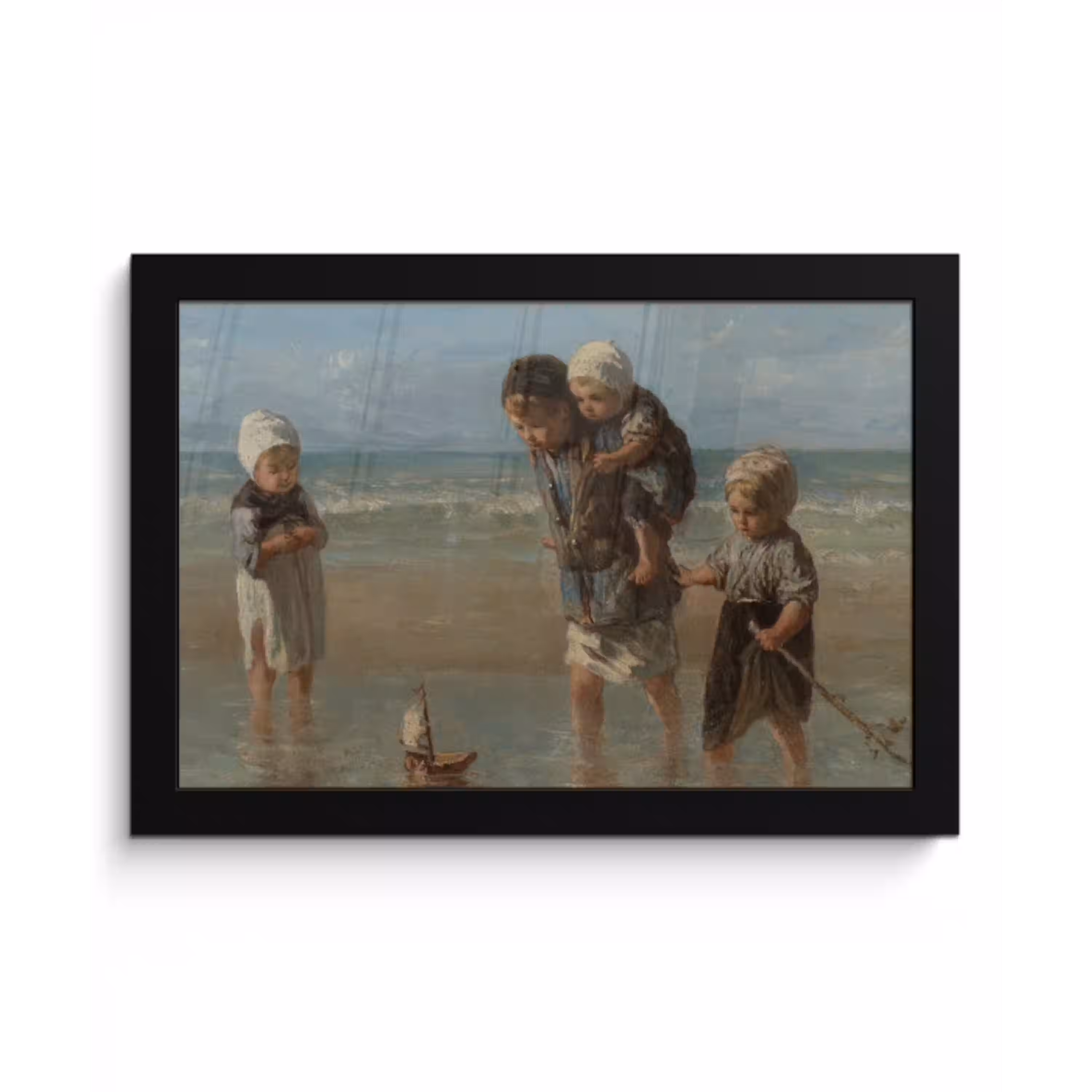 Kinderen der zee - Schilderij van Jozef Israëls fotolijst zwart zonder passe partout klein -3d