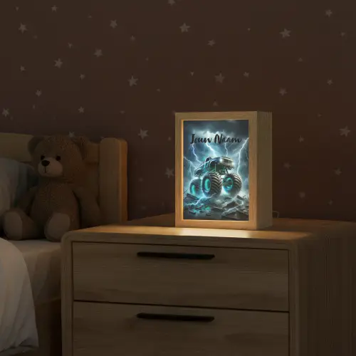 Monstertruck - Bliksem - Blauw - Jongens - Auto Light Box met kabel (Kinderlampje) klein -sfeer1_kind