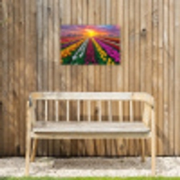Tulpenveld - Zonsondergang - Kleurrijk Tuinposter op houten frame 2 cm dik klein -sfeer4